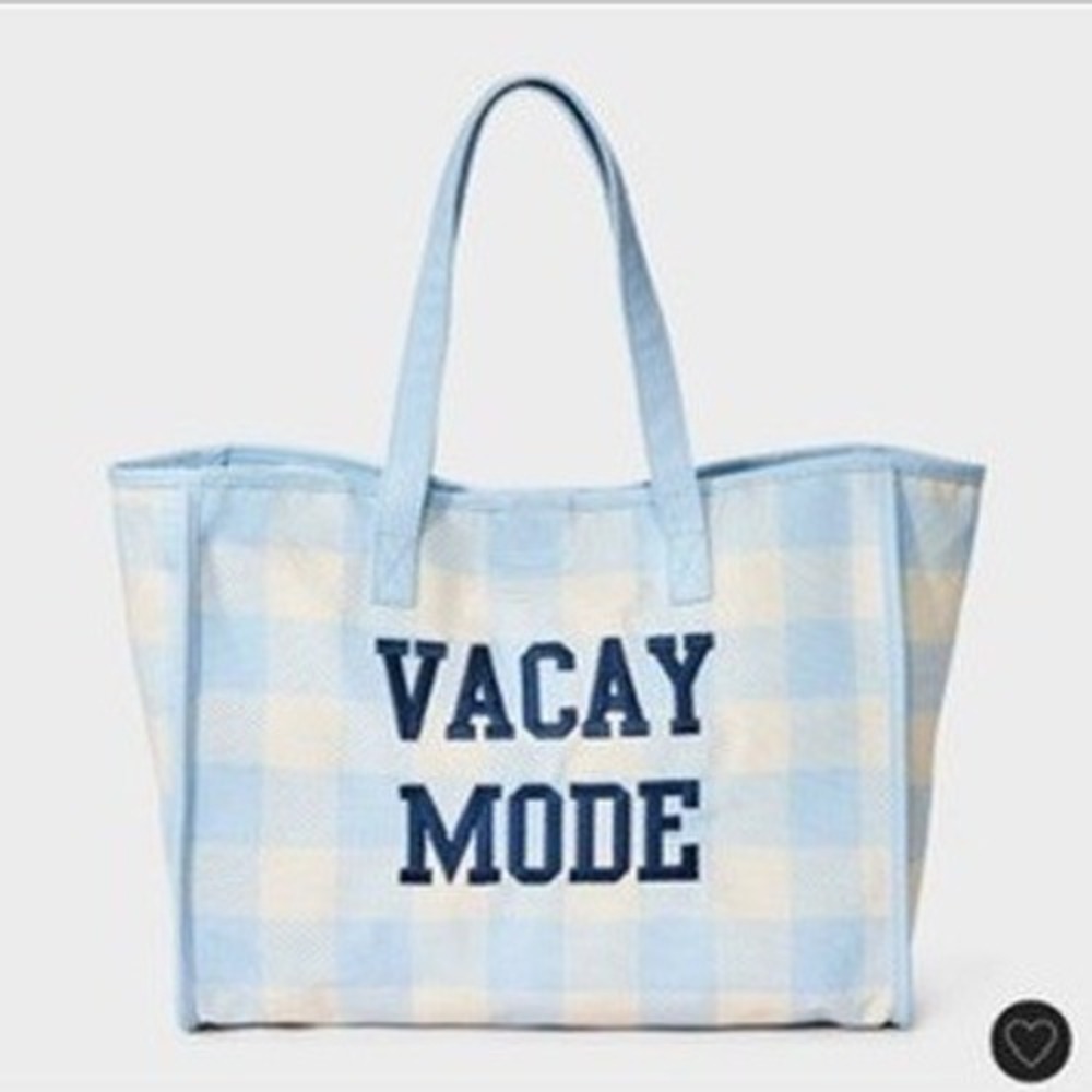 Art Class Vacay Mode Tote Bag Girls One Size Blue Gingham Summer Beach NWT
